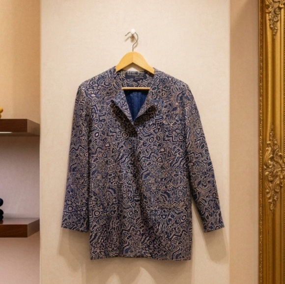 St Gillian by Kay Unger Jackets & Blazers - Vintage St. Gillian Kay Unger Sz 10 Navy Patterned Silk Blazer